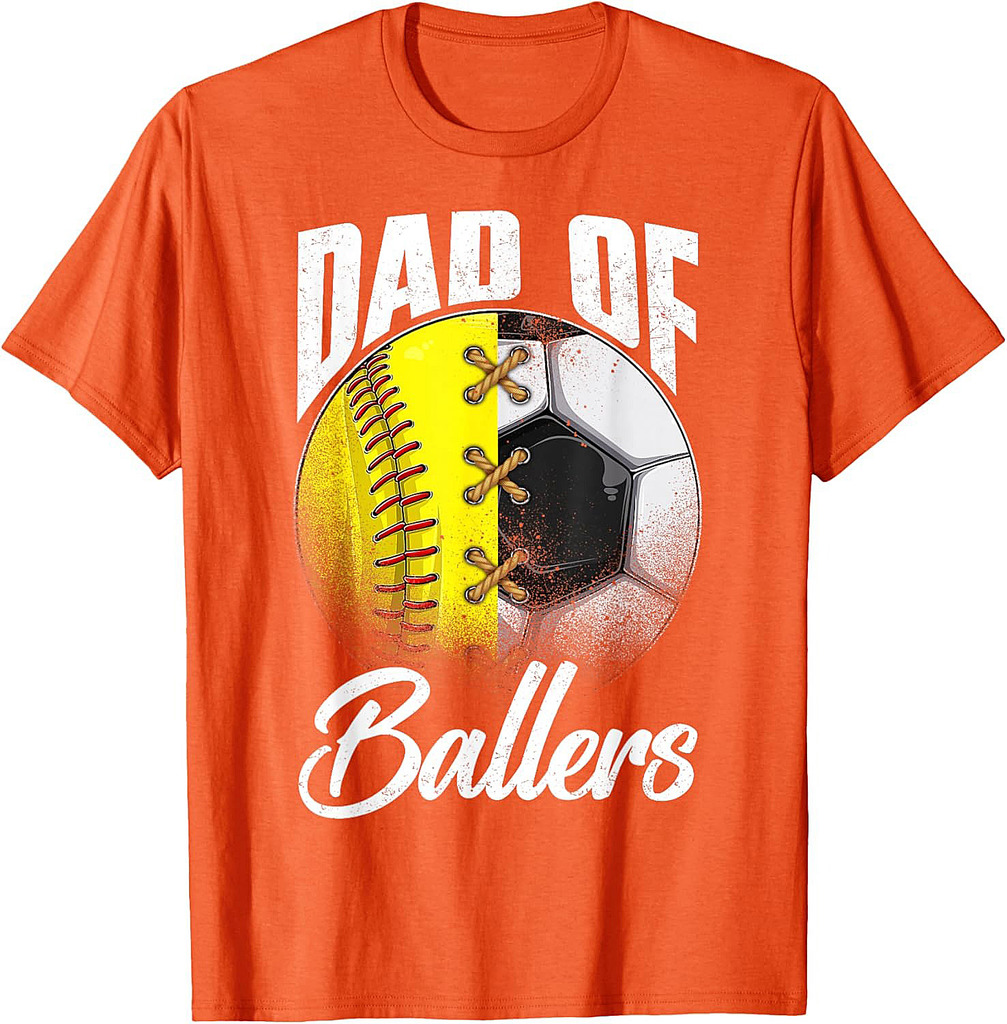 Retro Dad Of Ballers Soccer Softball Lover Fan Fathers Day T-Shirt