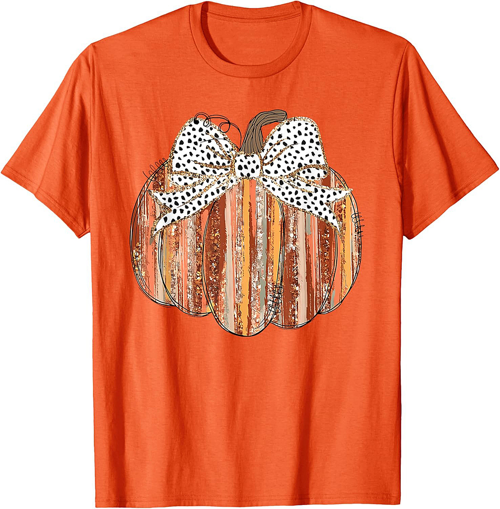 Coquette Bow Pumpkin Thanksgiving Rustic Fall Girl Women T-Shirt
