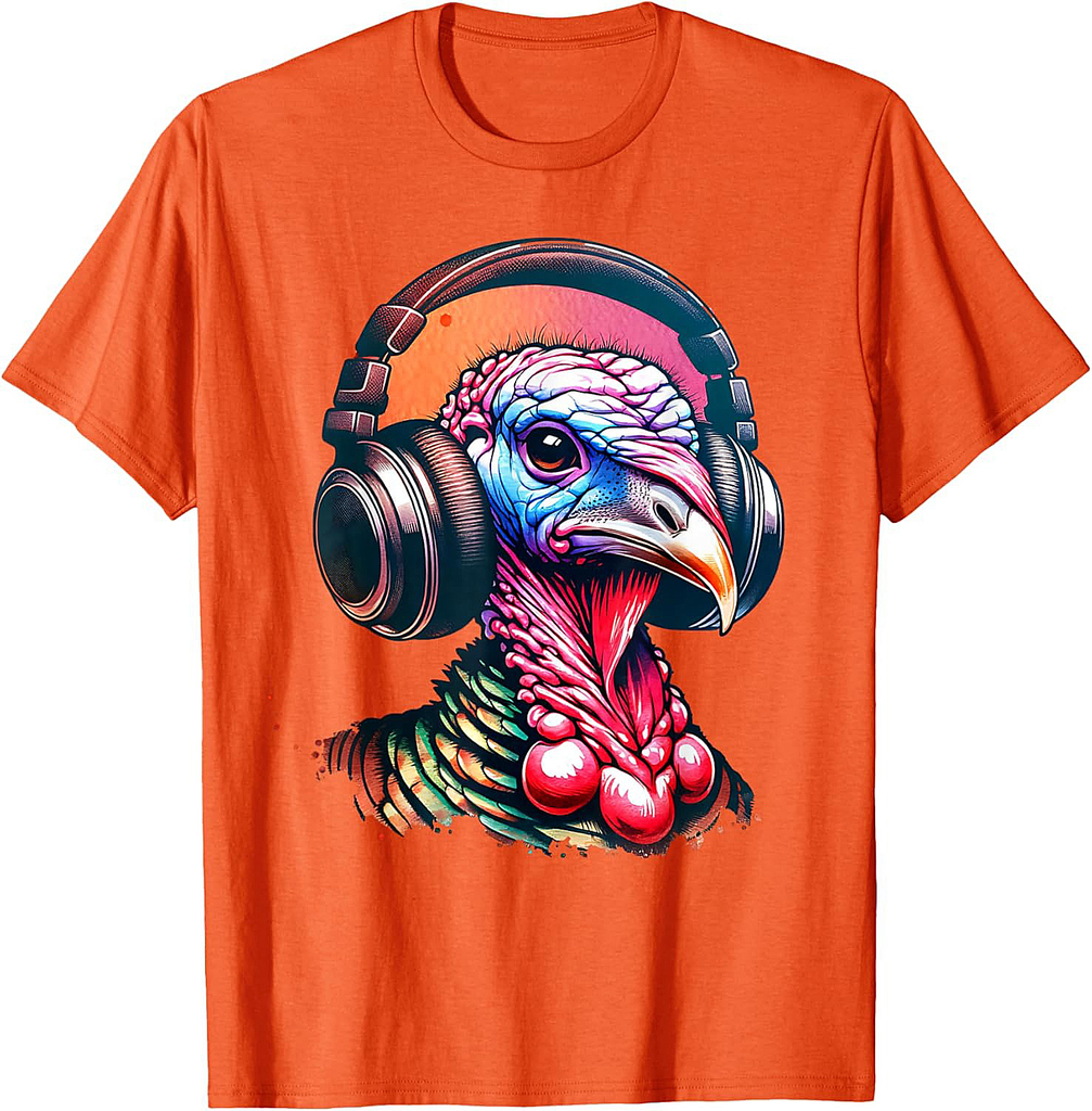 Turkey With Headphones Thanksgiving T-Shirt