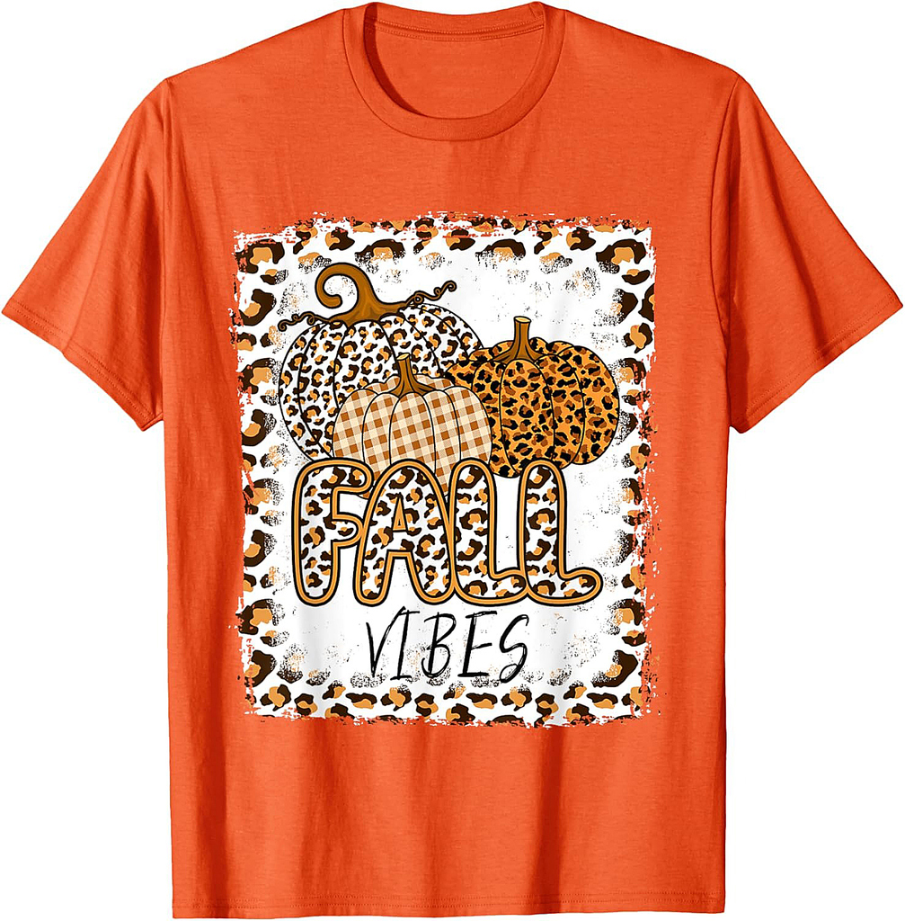Pumpkin Leopard Print Fall Vibes Thanksgiving T-shirt