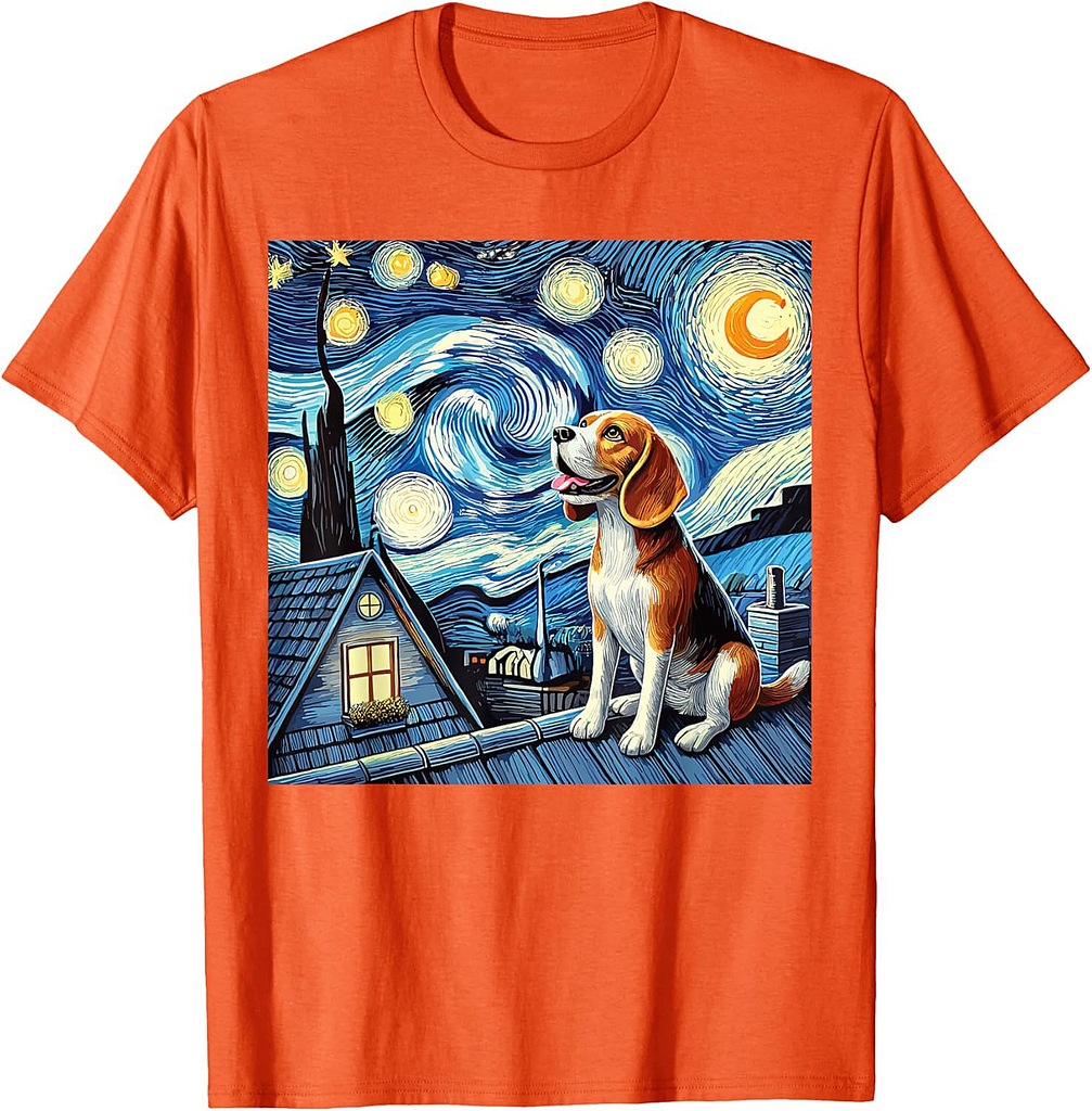 Beagle Under The Starry Night on Rooftop T-Shirt