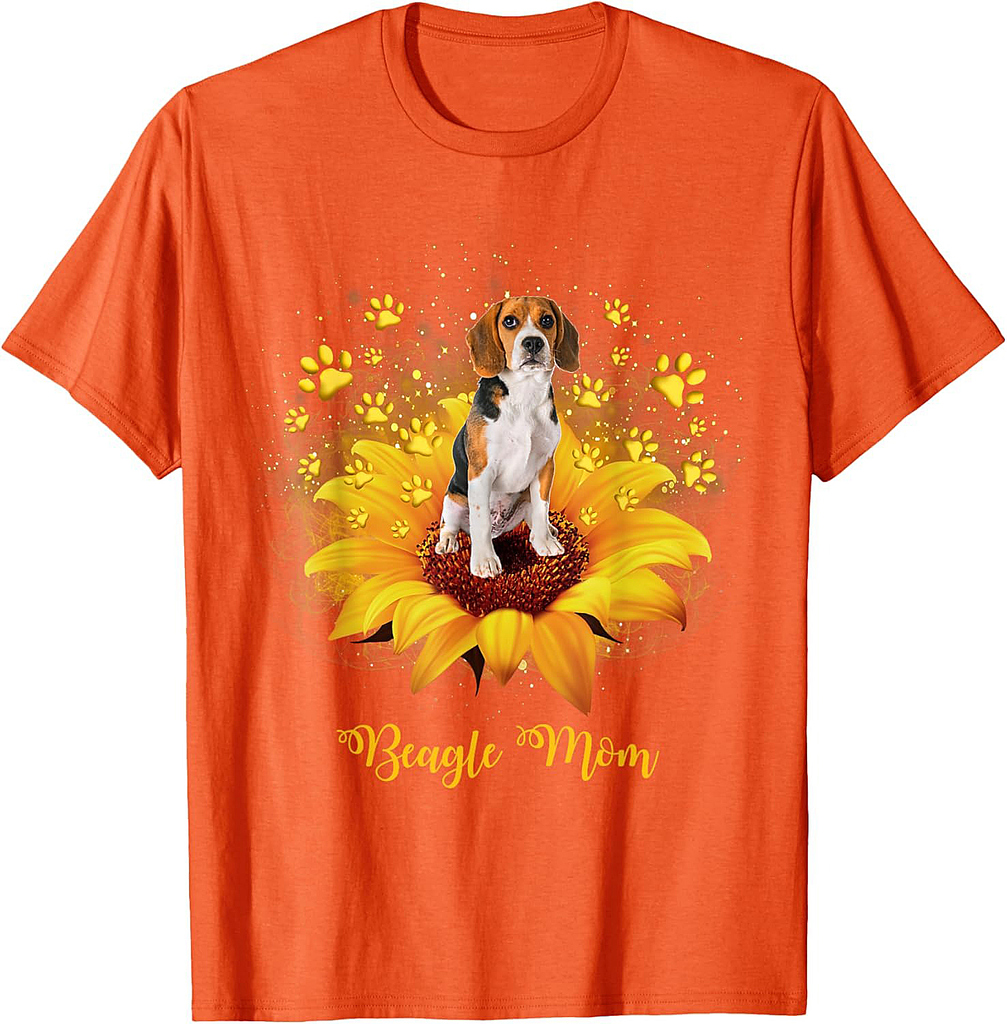 Beagle Mom Sunflower With Dog Paw Mother's Day T-Shirt