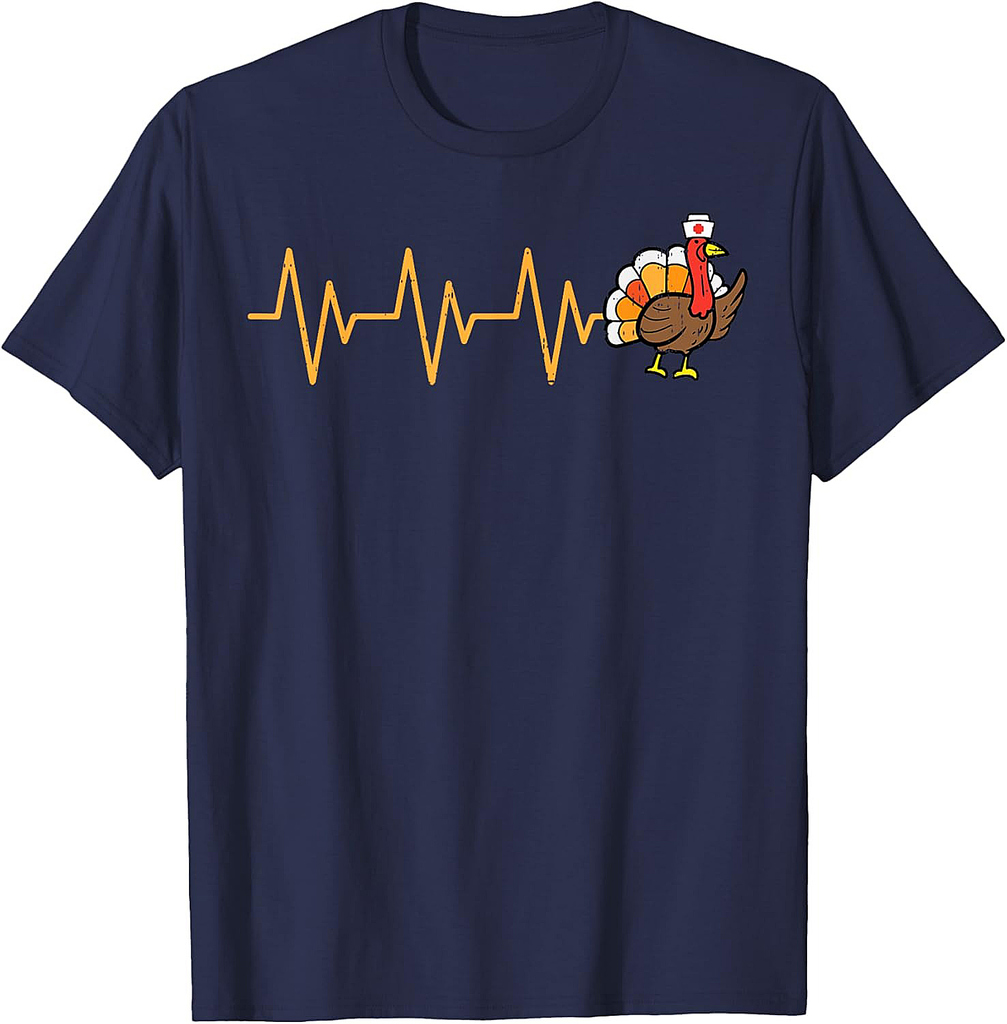 Heartbeat Turkey Nurse Thanksgiving Scrub Top Fall RN ICU ER T-Shirt