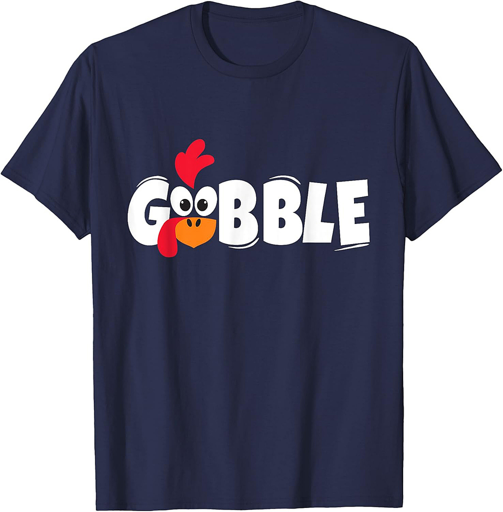 Funny Thanksgiving GOBBLE Turkey Face Adult Boys Girls T-Shirt