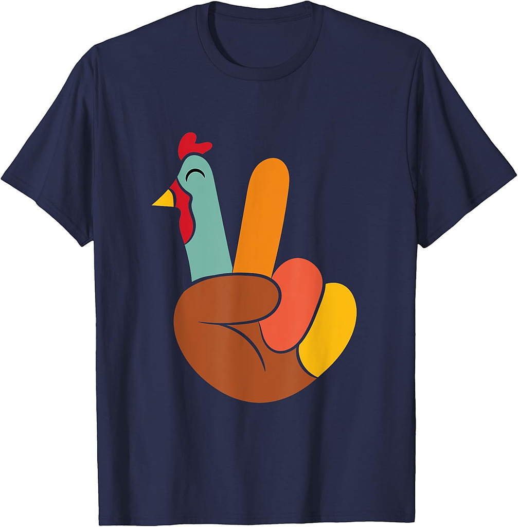 Peace Hand Sign Turkey Funny Turkey Thanksgiving T-Shirt