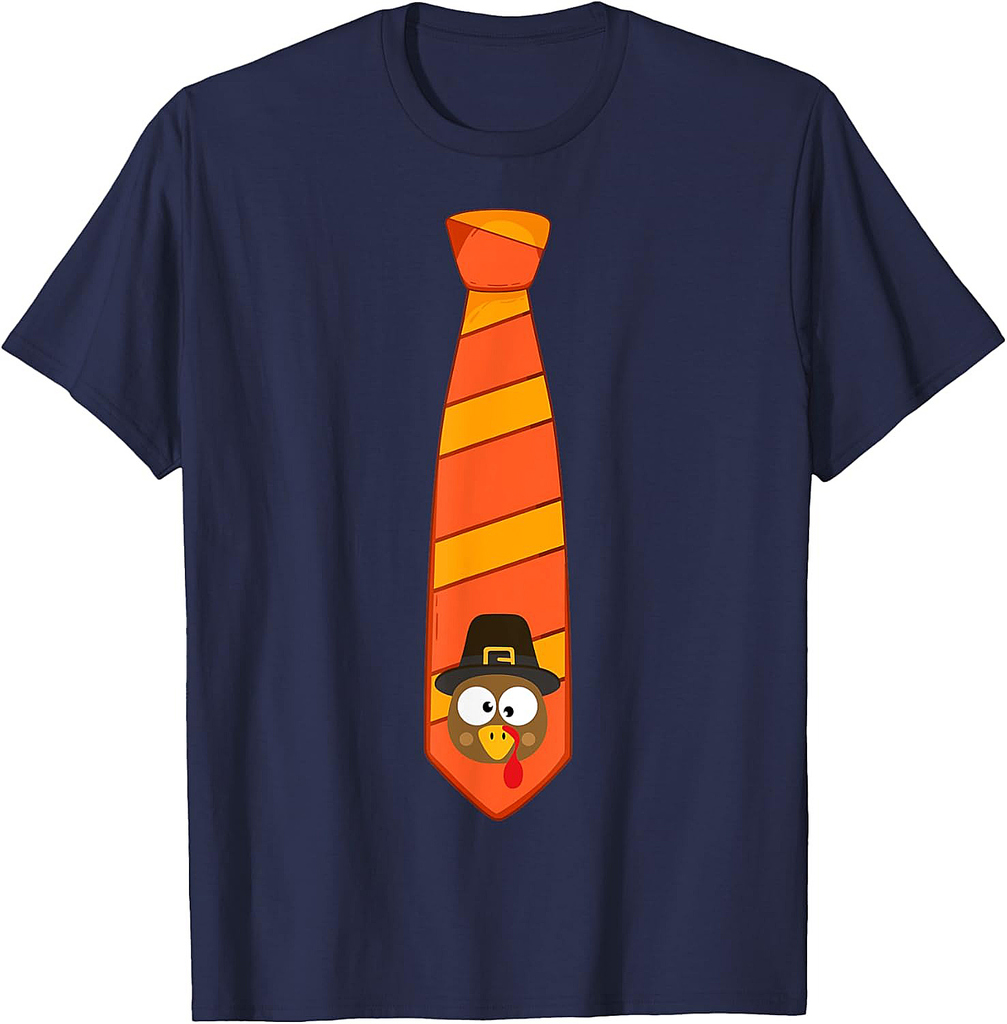 Funny thanksgiving tie with turkey for family dinner T-Shirt