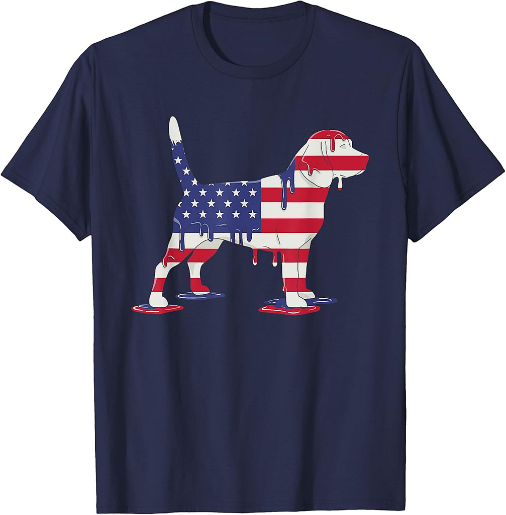 4th of July Beagle Ice Cream Drip American USA Flag T-Shirt