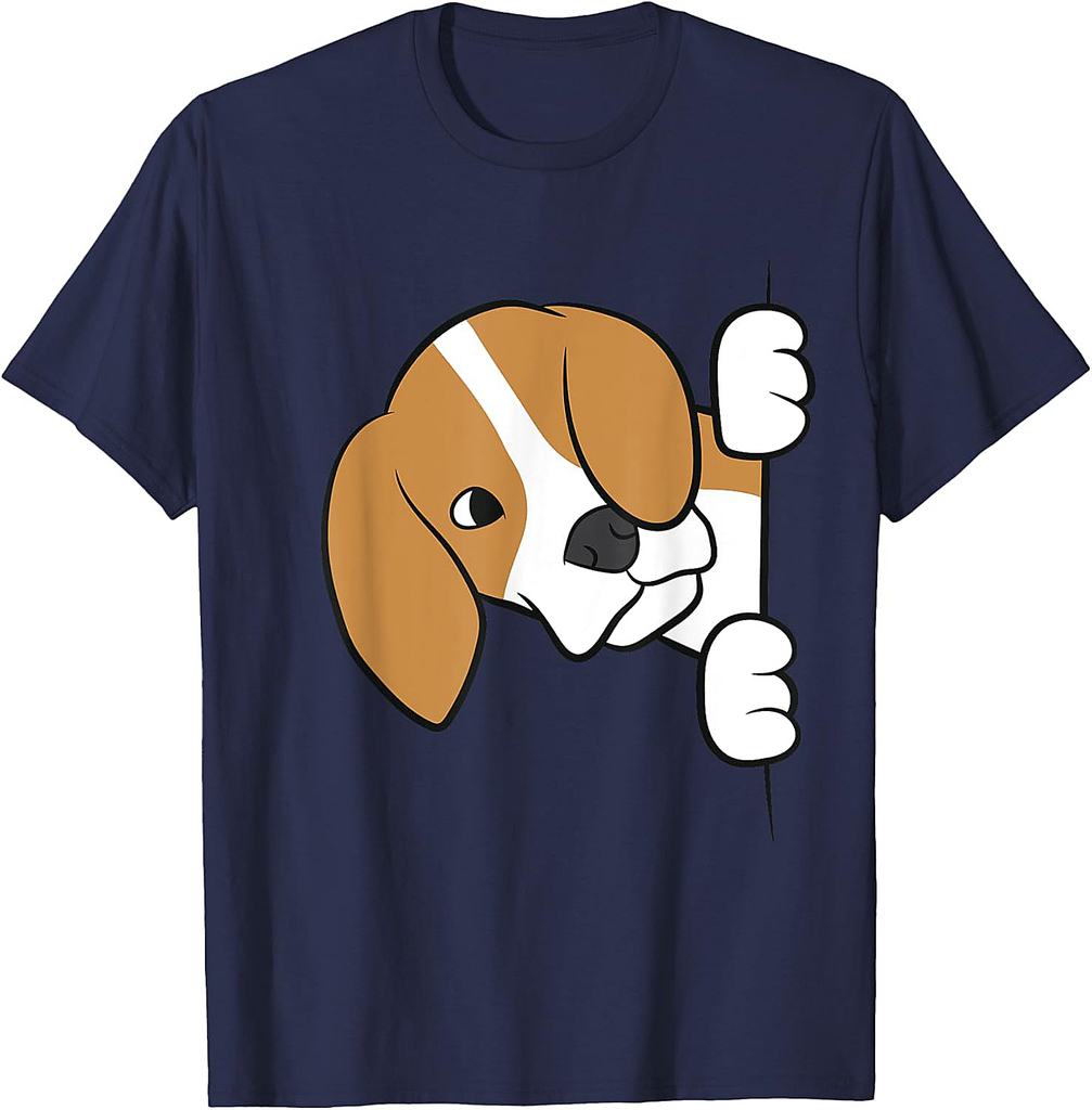 Cute Beagle Dog Peeking From Side Funny Beagle T-Shirt for Men Women Girls