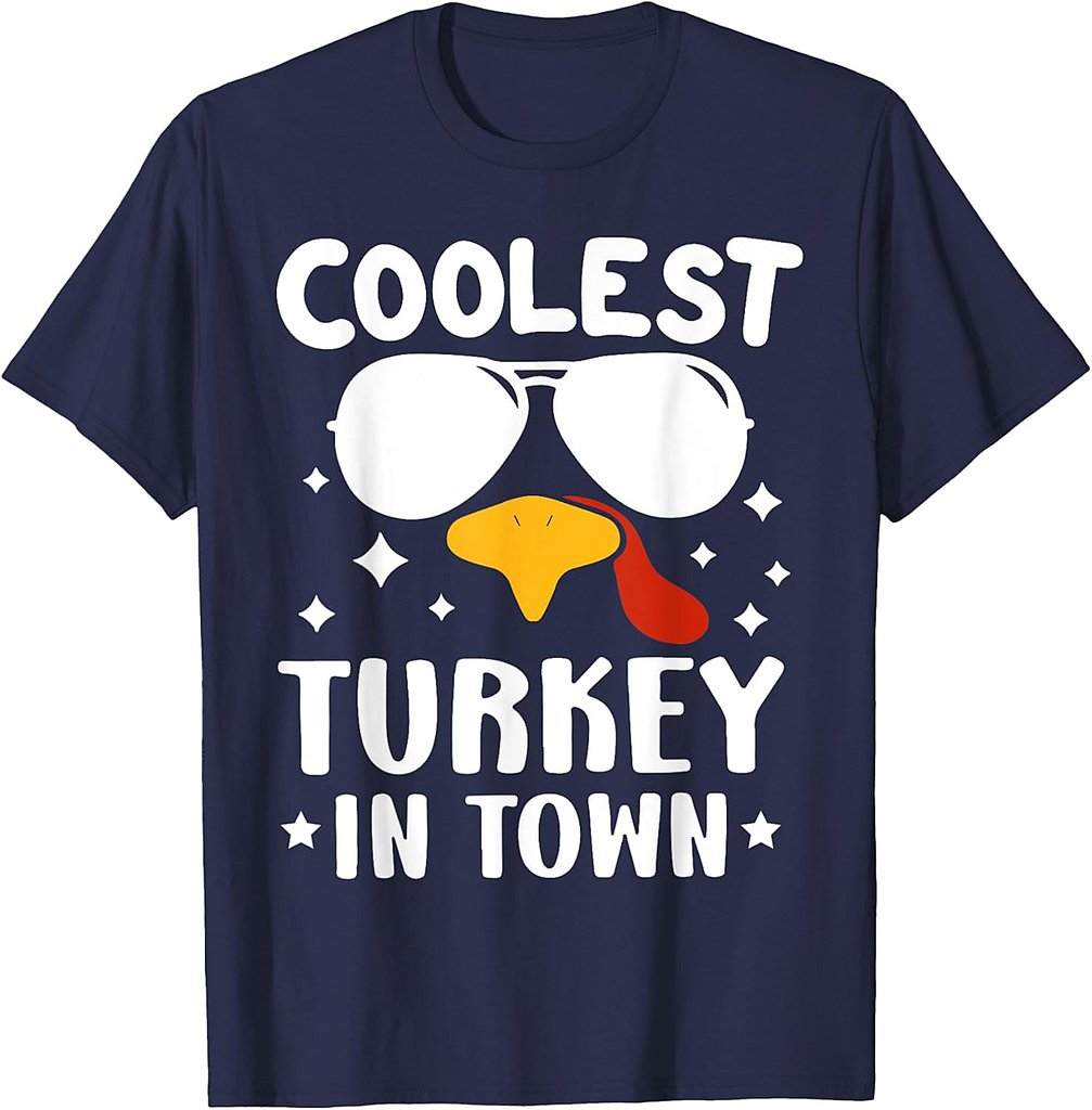 Funny Coolest Turkey In Town Unisex Adults Thanksgiving T-Shirt