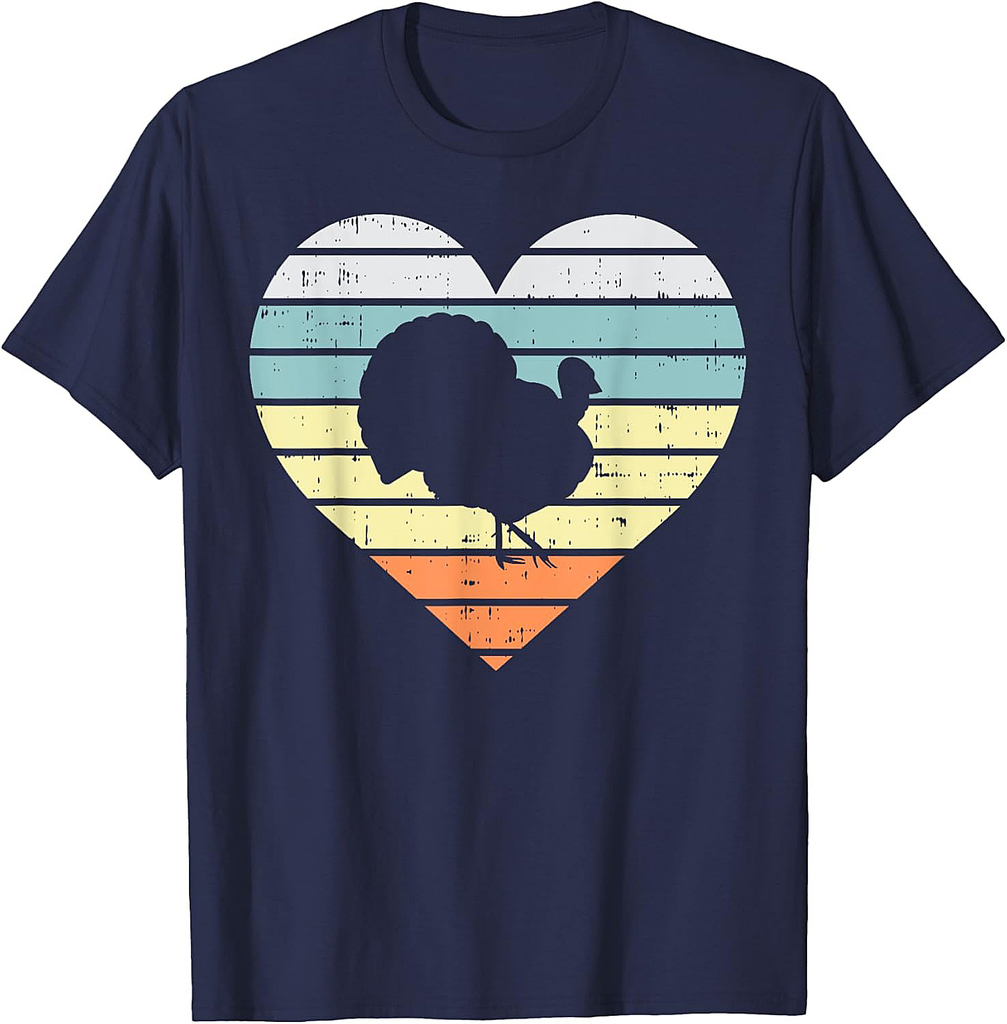Turkey Day Heart Sunset Retro Thanksgiving Fall Women Gift T-Shirt