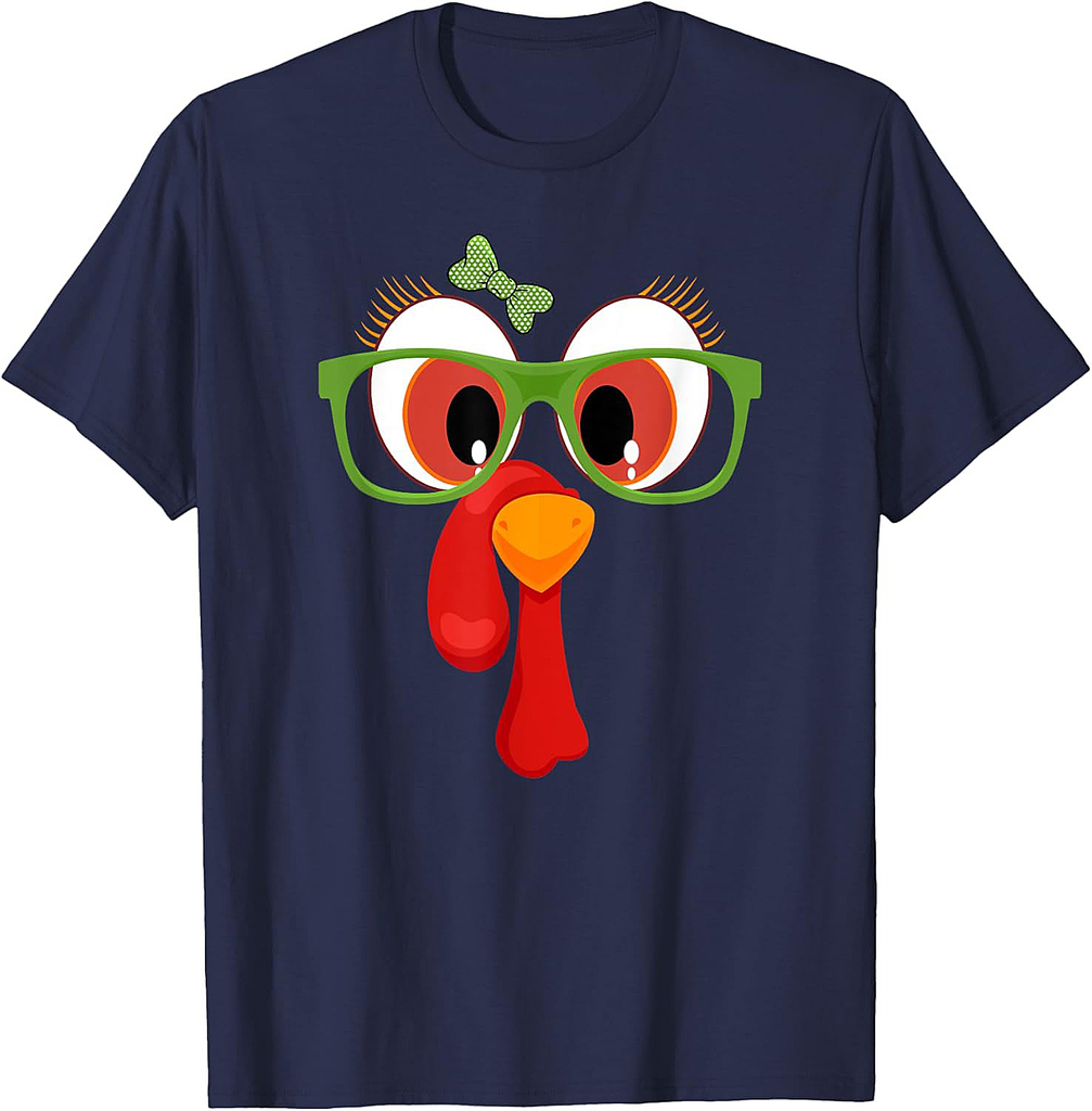 Funny Thanksgiving Turkey Girl Face Sunglasses Brown Eyes 01 T-Shirt