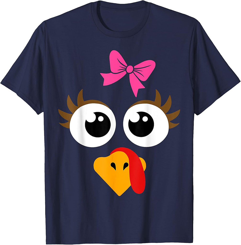 Cute Thanksgiving Turkey Face Shirt Women Girls Turkey Day T-Shirt