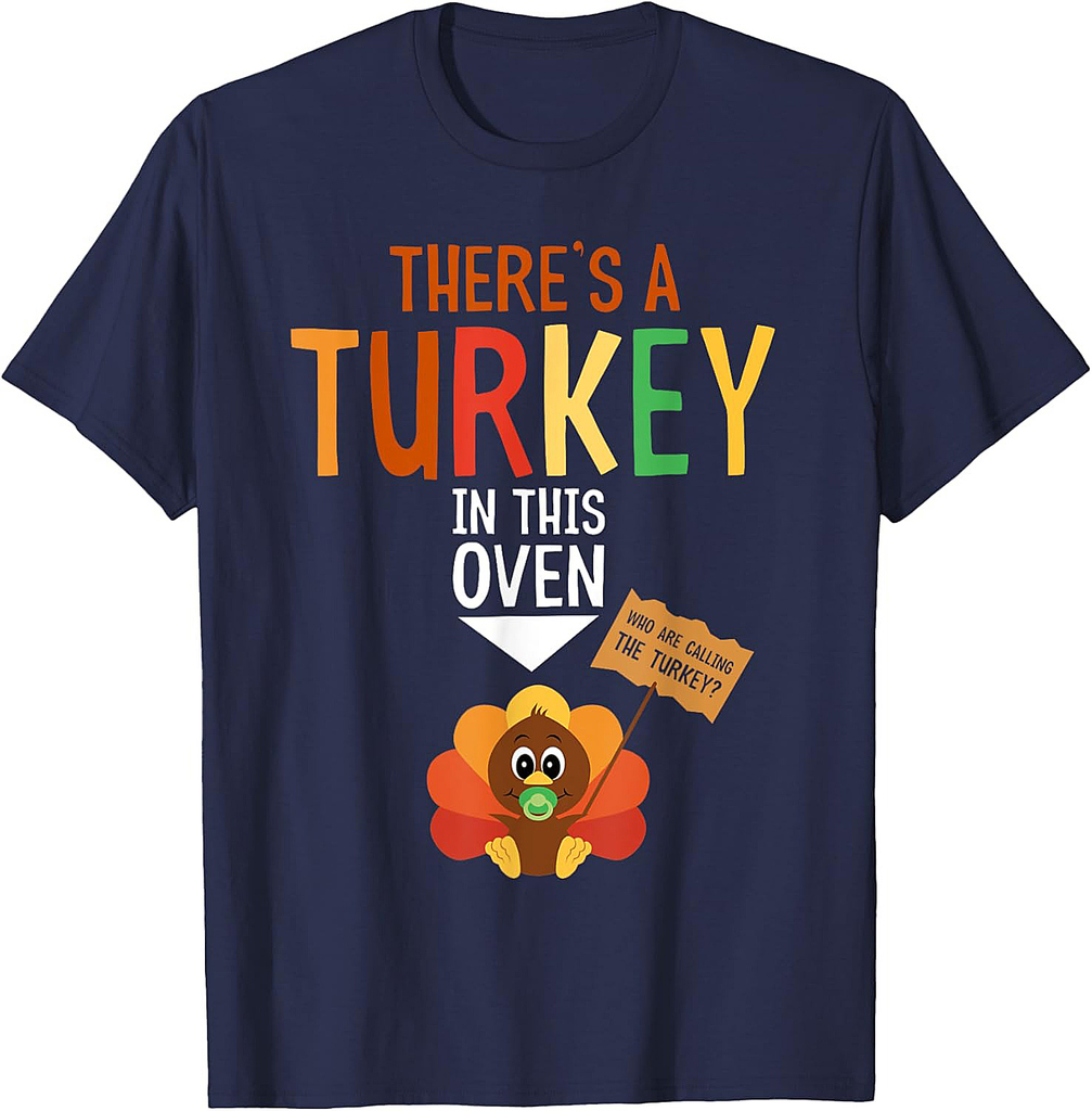 Pregnancy Announcement T Shirt For Couples Thanksgiving Mom T-Shirt