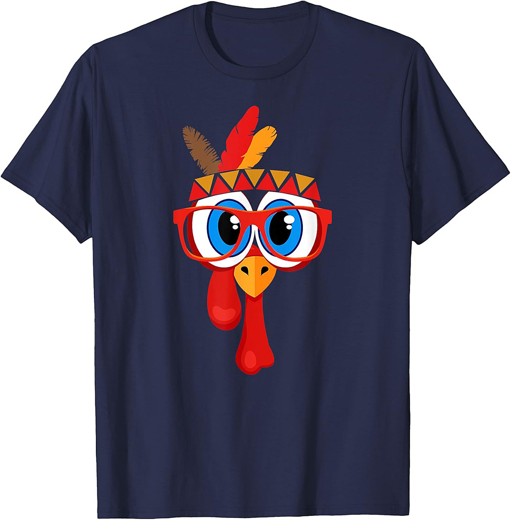 Funny Thanksgiving Cute Turkey Face Sunglasses Blue Eyes T-Shirt