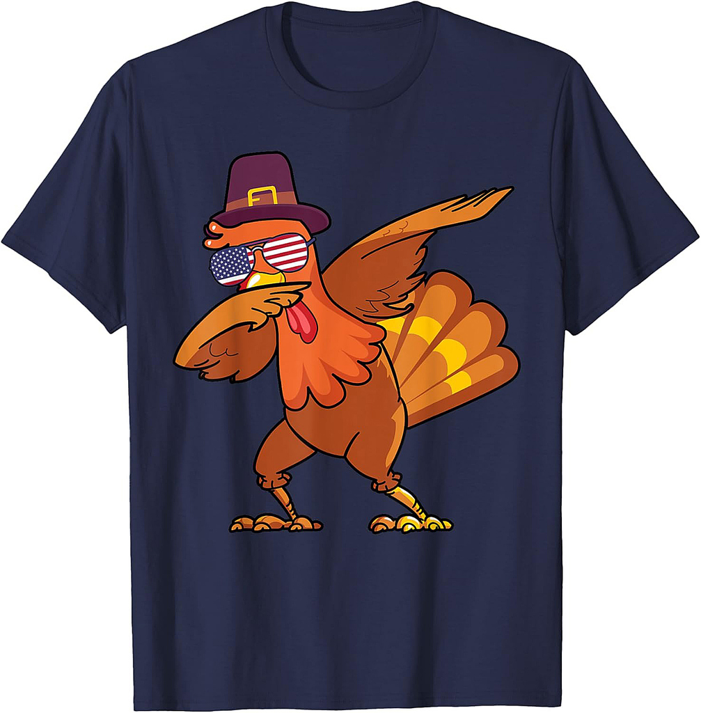Dabbing Turkey Thanksgiving Day US Flag Boys Girls Funny Dab T-Shirt