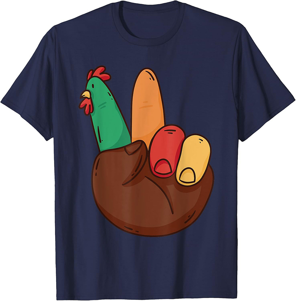 Hand Peace Sign Turkey Funny Thanksgiving Mens Womens  T-Shirt