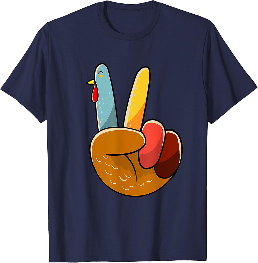 Turkey Peace Hand Sign Thanksgiving Thankful Women Girl T-Shirt