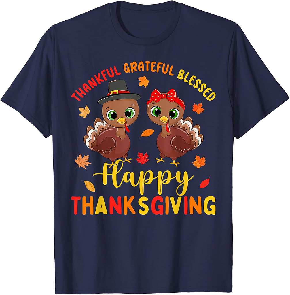 Thankful Grateful Blessed Thanksgiving Turkey Women Girls T-Shirt
