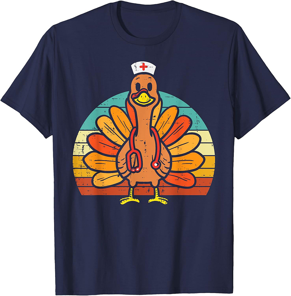Turkey Nurse Stethoscope Thanksgiving Fall Scrub Top Women T-Shirt