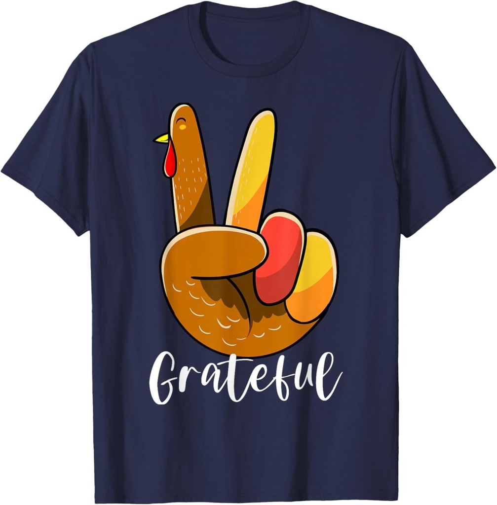 Peace Sign Hand Turkey Thanksgiving Grateful Women Girl T-Shirt