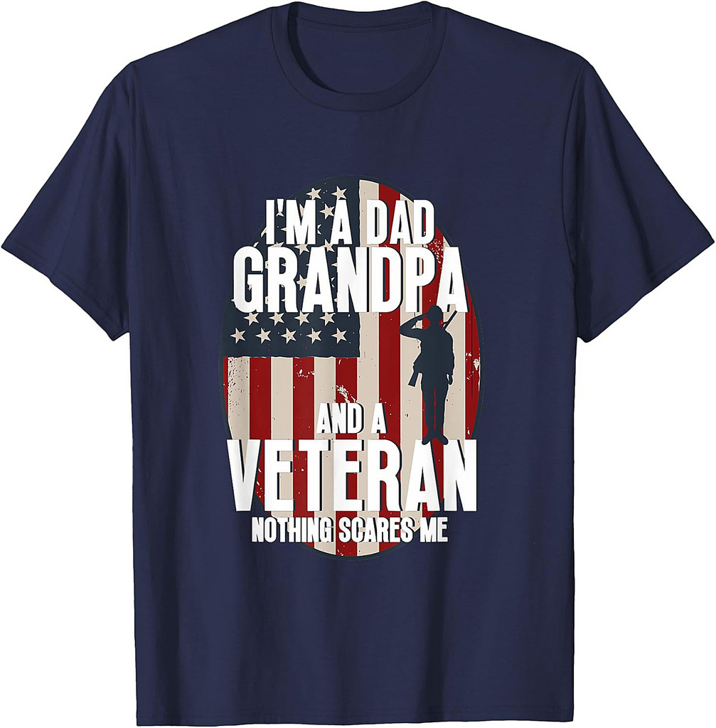 Dad Grandpa US Veteran Nothing Scares Me Grumpy Old Veteran T-Shirt