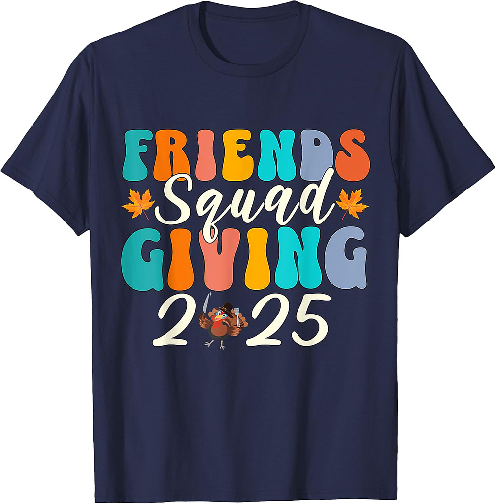Retro Friendsgiving Squad 2025 Thanksgiving Group Fall T-Shirt