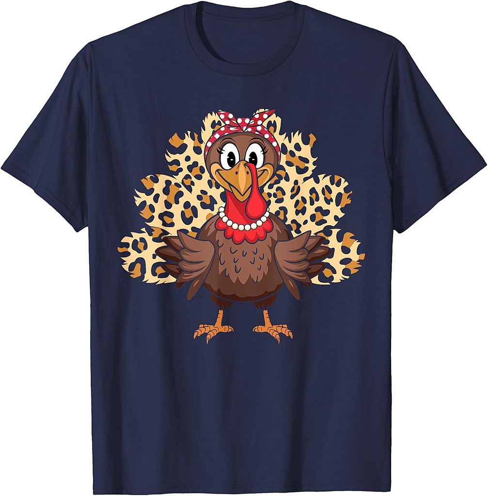 Thanksgiving Turkey Women Girl Leopard Headband Autumn T-Shirt