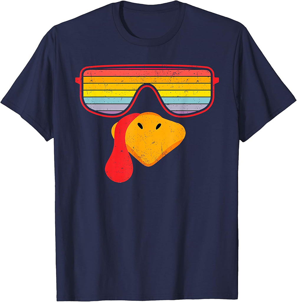 Vintage Turkey Face Thanksgiving Sunglasses Bow Costume Boy T-Shirt