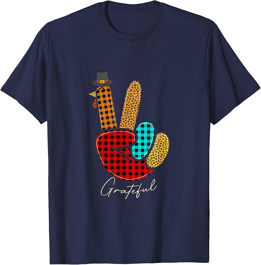 Peace Love Turkey Grateful Turkey Hand Sign Thanksgiving T-Shirt