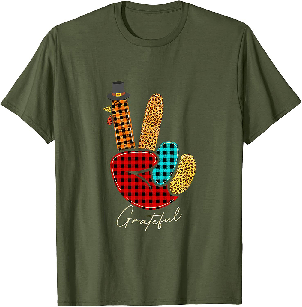 Peace Love Turkey Grateful Turkey Hand Sign Thanksgiving T-Shirt