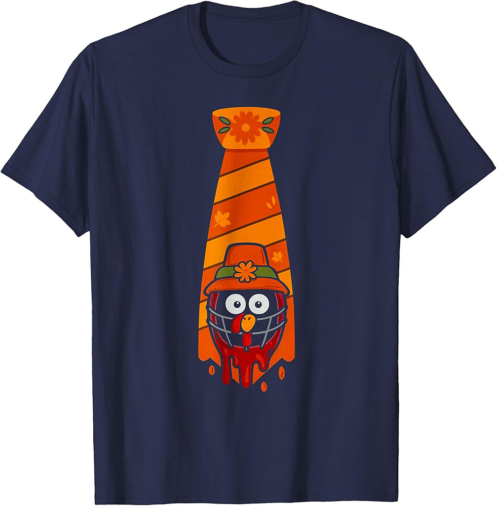 Funny Turkey Pilgrim Fall Tie Thanksgiving Humor T-Shirt