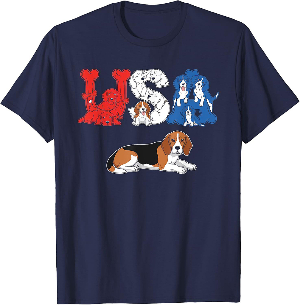 Funny Beagle American USA Flag 4th of July Womens Mens T-Shirt