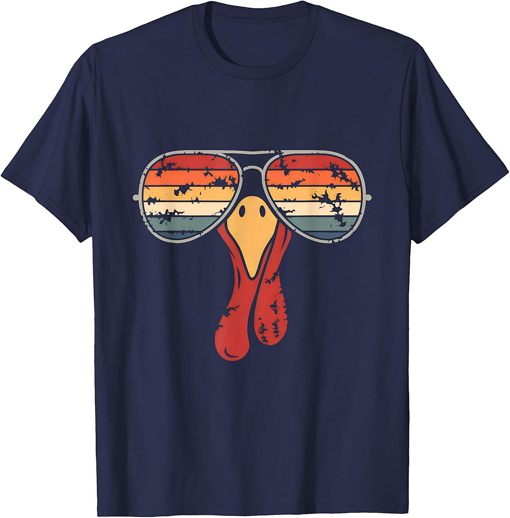 Cool Vintage Turkey Face With Sunglasses Thanksgiving T-Shirt