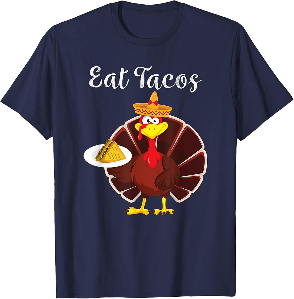 Funny Mexican Turkey Eats Tacos Thanksgiving Christmas T-Shirt
