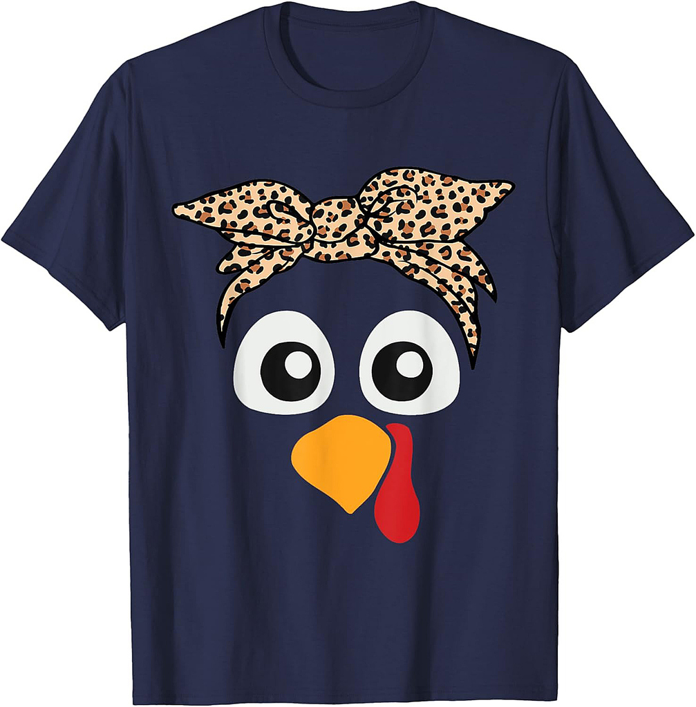 Turkey Face Leopard Headband Womens Thanksgiving Pilgrim T-Shirt
