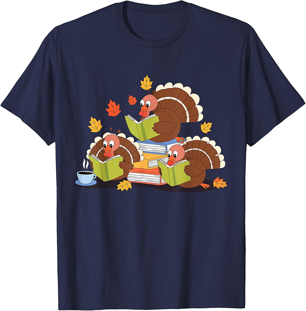 Turkey Reading Books Fall Thanksgiving Teacher Book Lovers 02 T-Shirt
