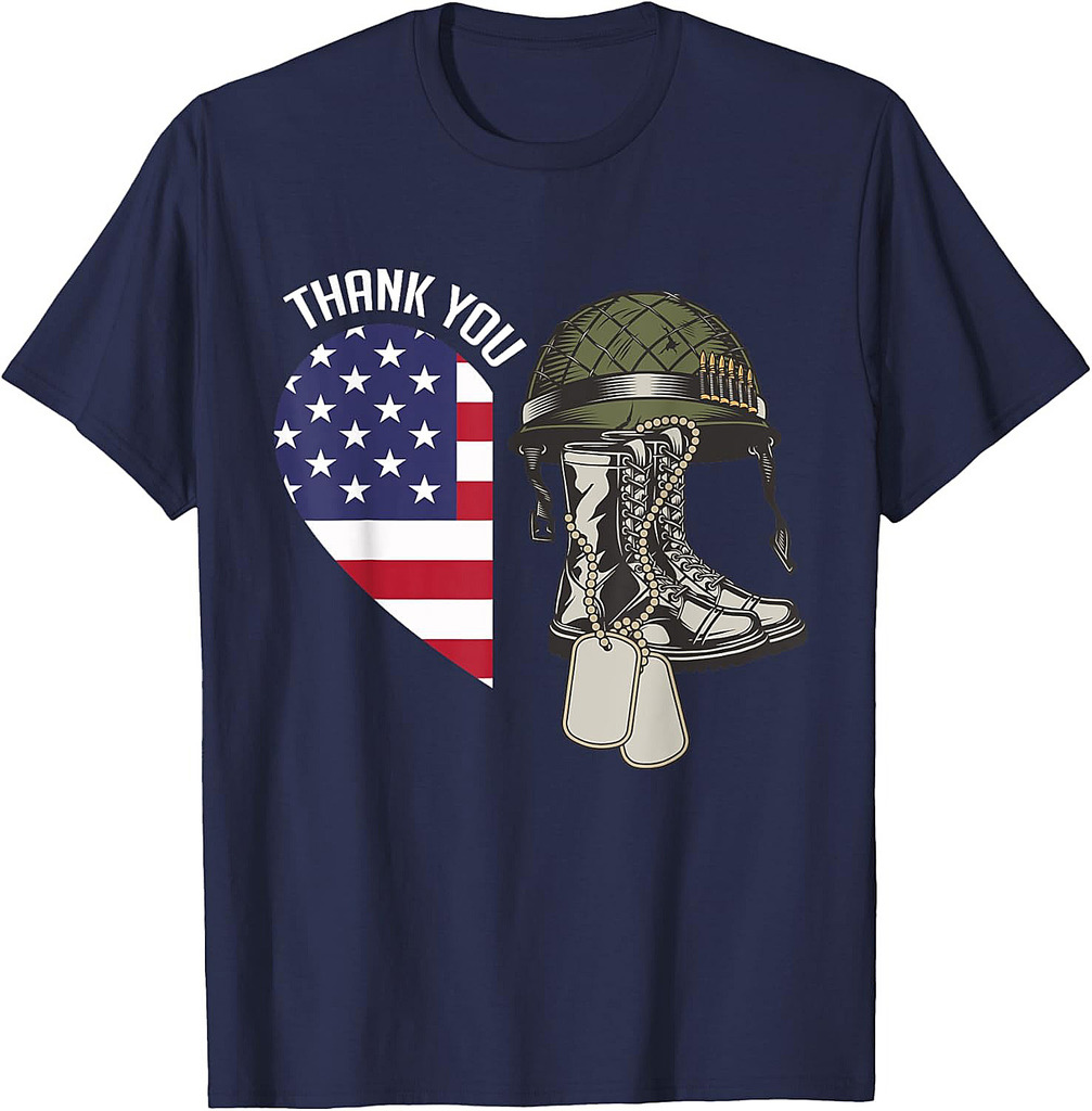 Thank You! Heart Flag Veterans Memorial Partiotic Military T-Shirt