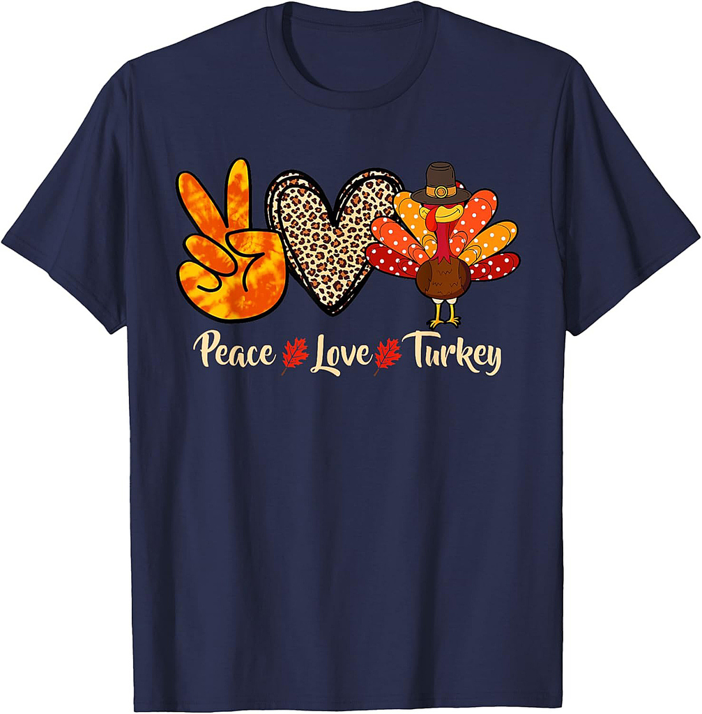 Peace Love Turkey Little Pilgrim Thanksgiving Womens Girls T-Shirt