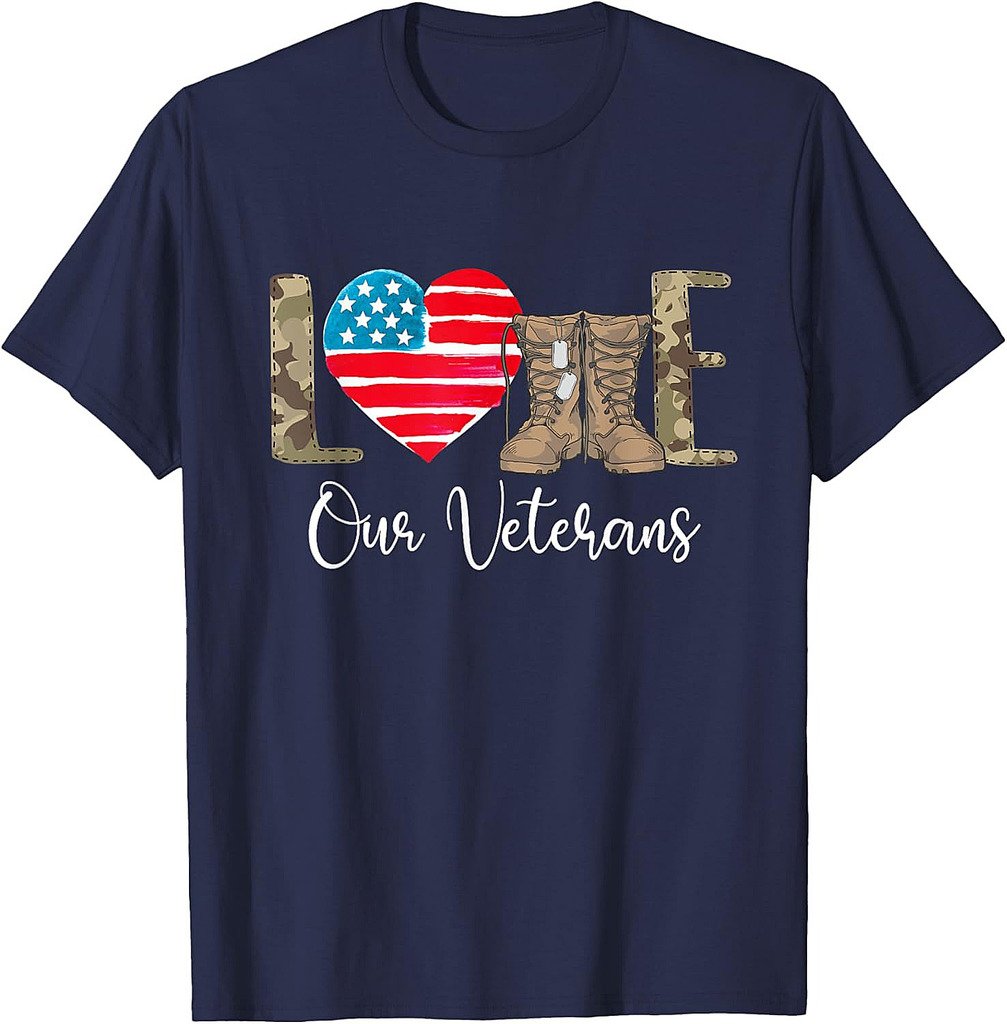 Love Our Veterans  Patriotic America Veterans Memorial Day T-Shirt