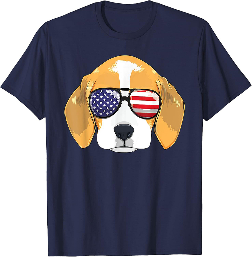 Beagle Dog Patriotic American Sunglasses 4th Of July USA Women  Men T-Shirt