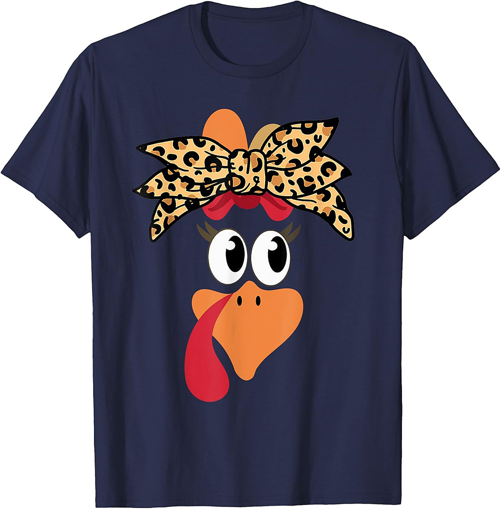 Turkey Face Girl Leopard Bow Thanksgiving Costume Turkey T-Shirt