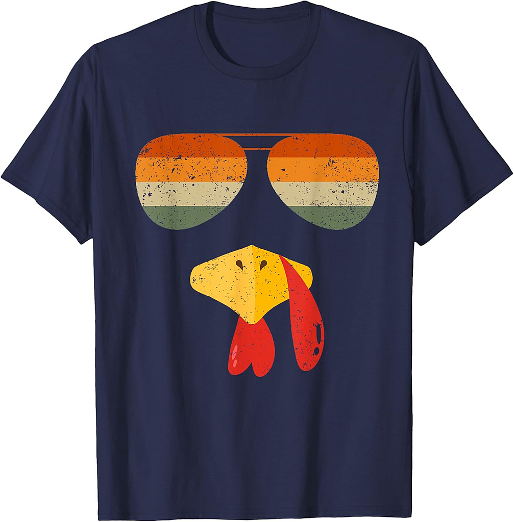 Turkey Face With Sunglasses Funny Thanksgiving For Boys T-Shirt