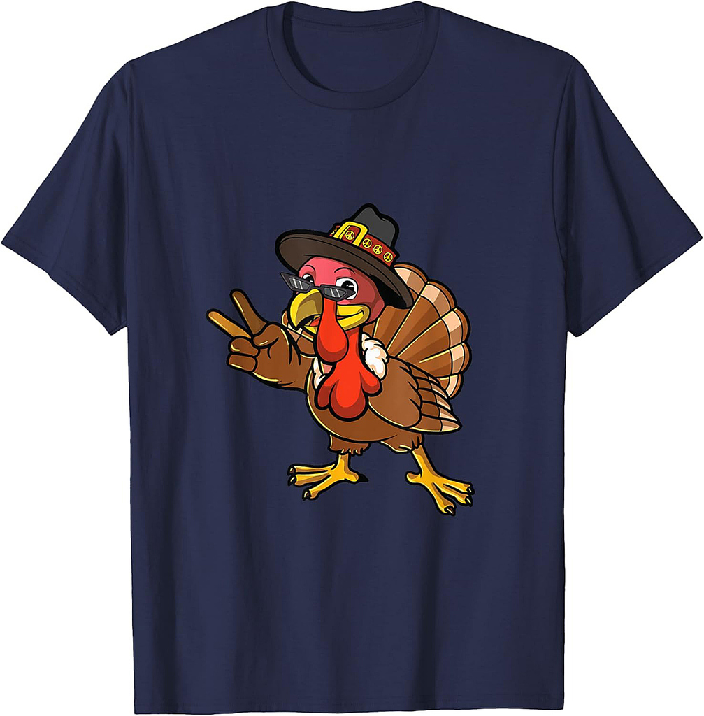 Peace Hand Sign Thankful Turkey Thanksgiving T-Shirt