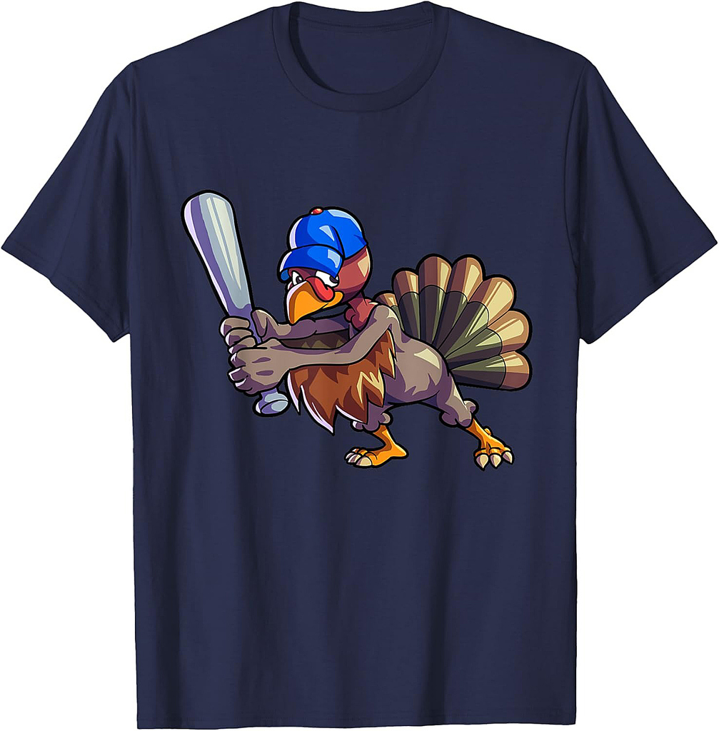 Baseball Thanksgiving Shirt Men Boys Baseball Turkey T-Shirt