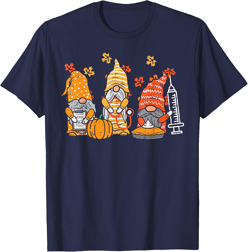 Thanksgiving Nurse Gnomes Fall Scrub Top Autumn RN Women T-Shirt