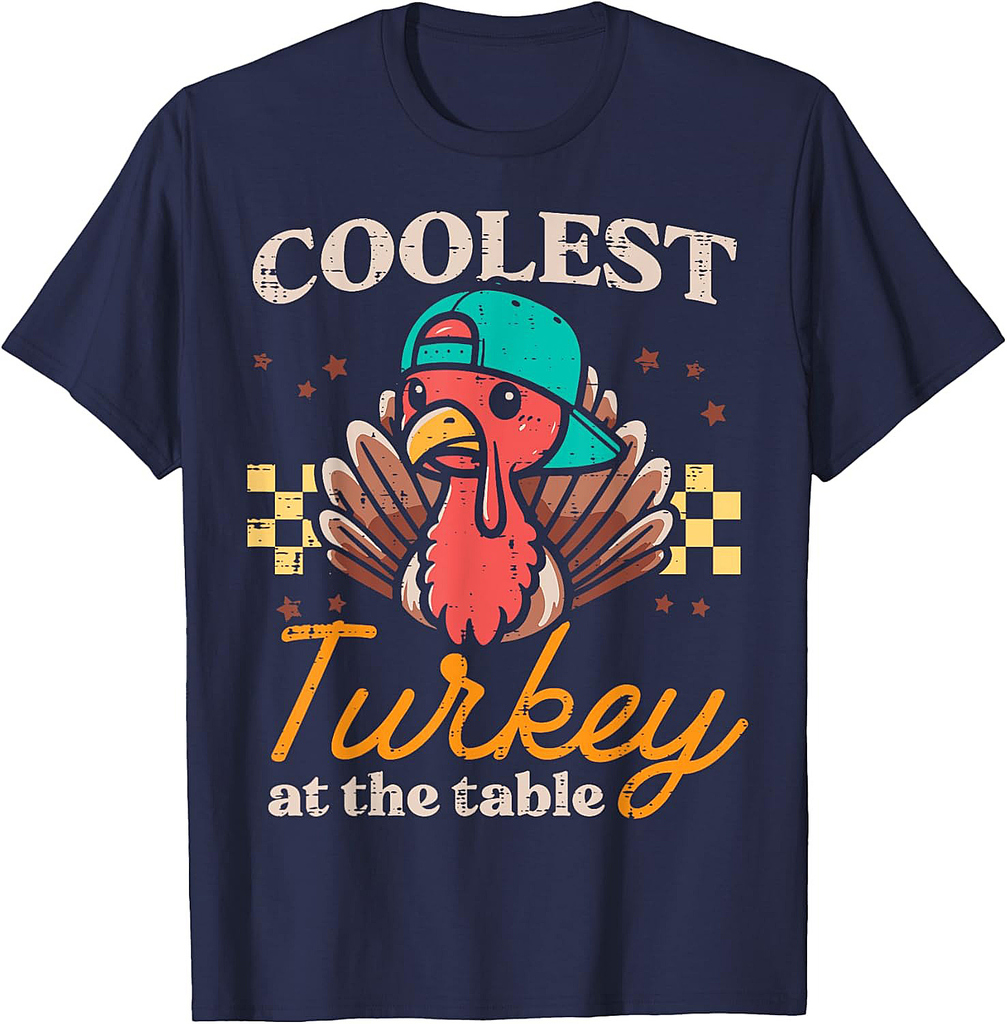 Thanksgiving Coolest Turkey At Table Boys Toddler Youth T-Shirt