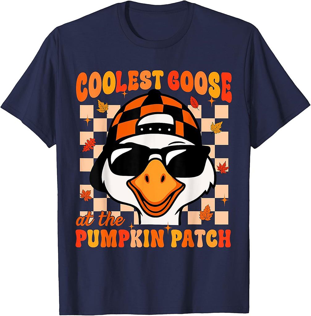 Groovy Coolest Goose at The Pumpkin Patch Fall Thanksgiving T-Shirt