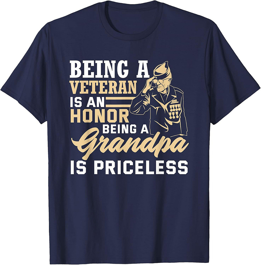 Mens Being A Veteran Is An Honor Being A Grandpa Funny Grandpa T-Shirt