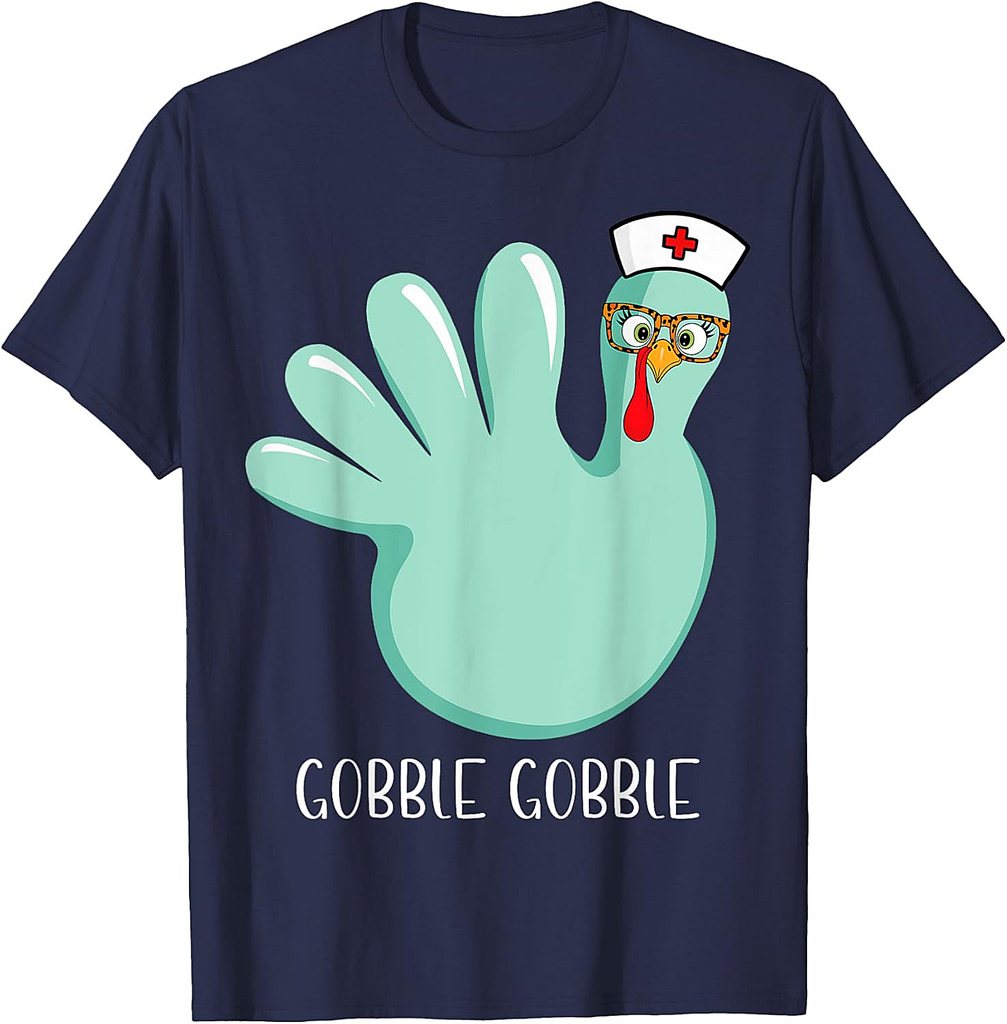 Turkey Glove Gobble Thanksgiving Fall Thankful Nurse Medical T-Shirt