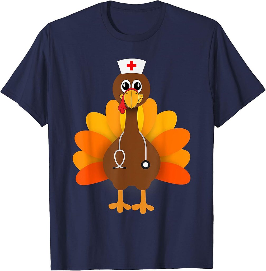 Thanksgiving Scrub Tops Women Turkey Nurse Holiday Nursing T-Shirt